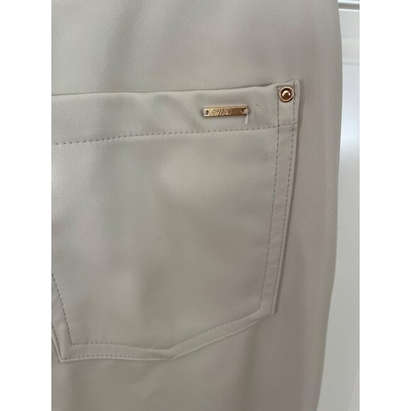 ZARA Faux Leather Super High Rise Slim Flare Pants Slit Size 2 34 Long Beige - Picture 10 of 14